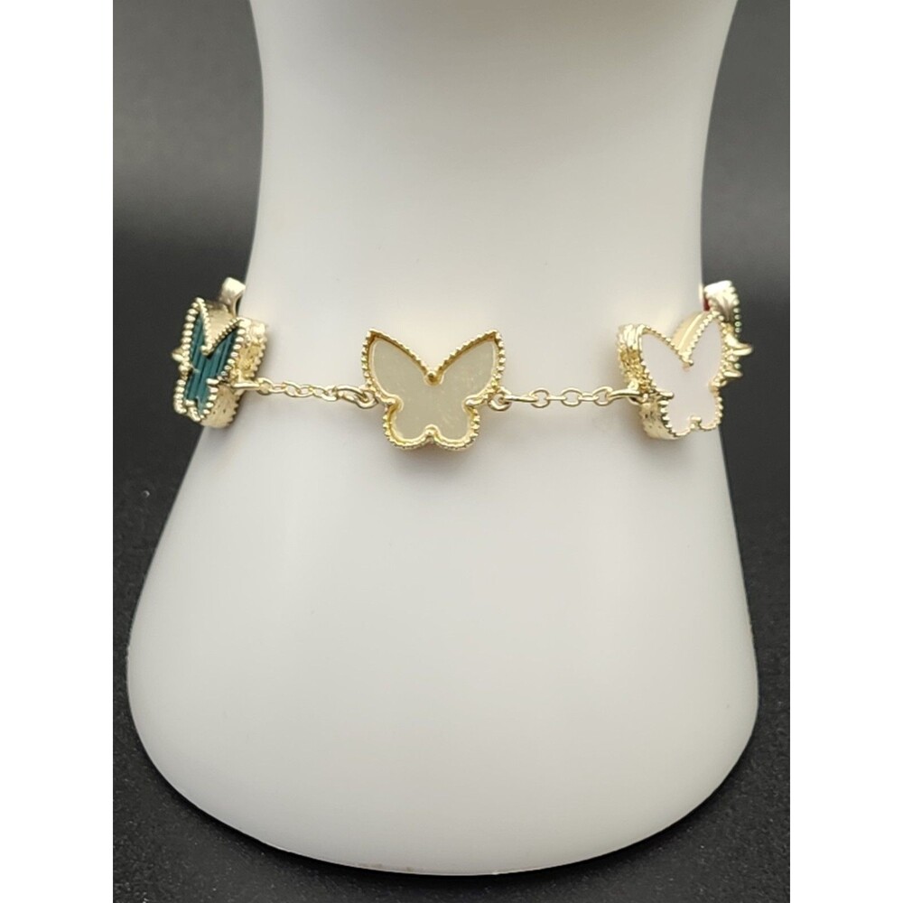 Gold Tone Multicolor Butterfly Bracelet
